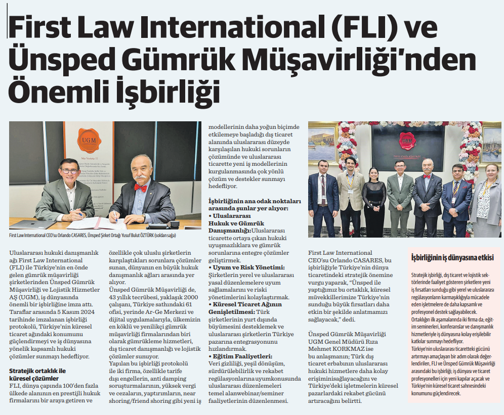 First Law International( FLI) ve Ünsped Gümrük Müşavirliği’nden Önemli İşbirliği