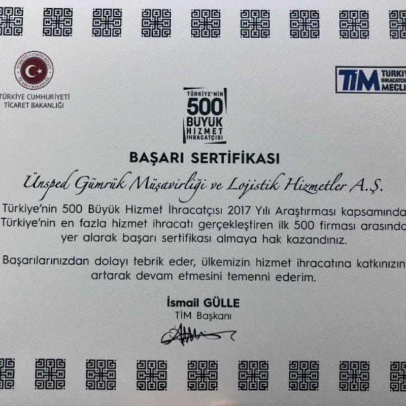  ''Türkiye'nin En Fazla Hizmet İhracatı Gerçekleştiren İlk 500 Firması”Arasında Yer Aldık