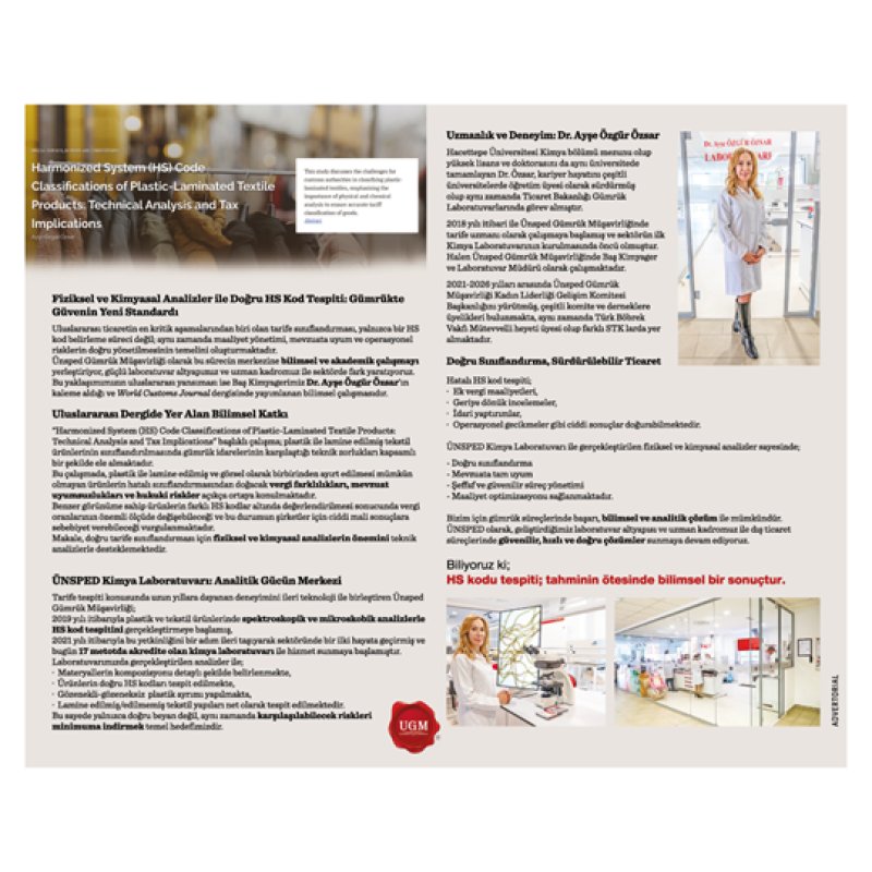 Baş Kimyagerimiz Dr. Ayşe Özgür Özsar’ın kaleme aldığı makale, World Customs Journal’ın dijital sayısında yayımlandı.