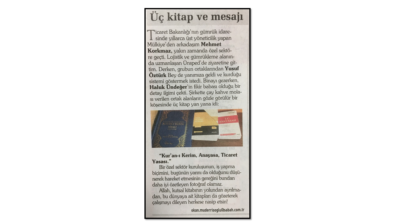 Sabah Gazetesi Yazarı  Okan MÜDERRİSOĞLU' nun Köşe Yazısından...