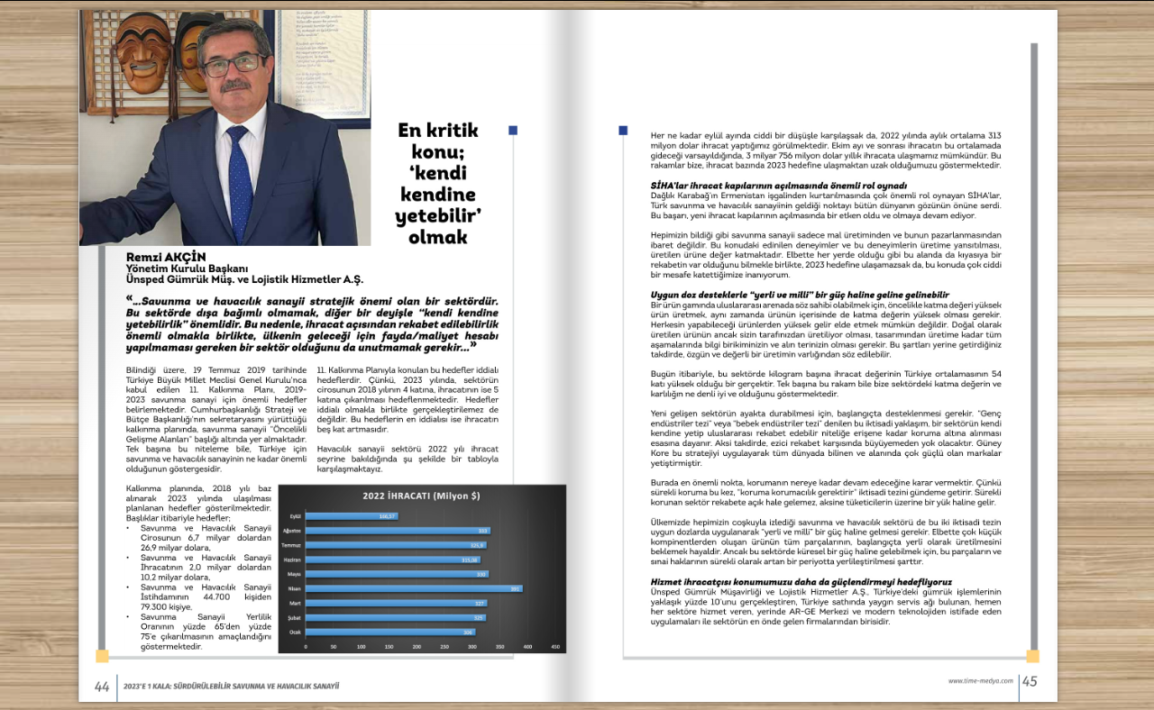 Our Chairman of the Board of Directors Remzi AKÇİN's article on The Most Critical Issue is Being Self-Sufficient was featured in the special issue of Time Media.