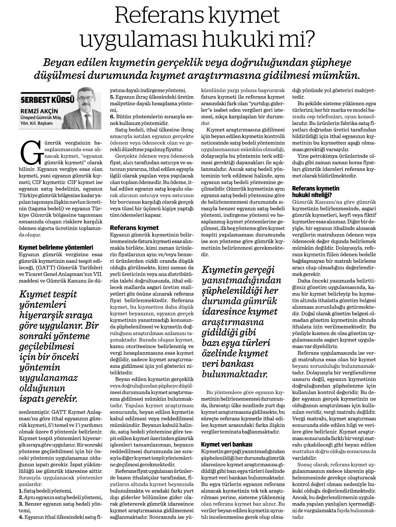 REFERANS KIYMET UYGULAMASI HUKUKİ Mİ?