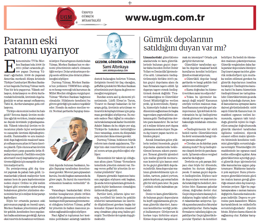 Our company consultant Sami Altınkaya's article entitled "Former boss of money warns" was published in Dünya newspaper on 28.12.2020.