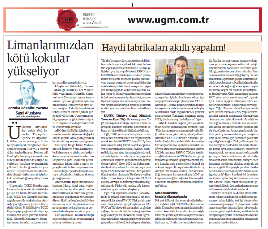 Our Company Consultant Sami Altınkaya's article titled "Bad news comes from our ports" was published in Newspaper Dünya on 28.06.2021.