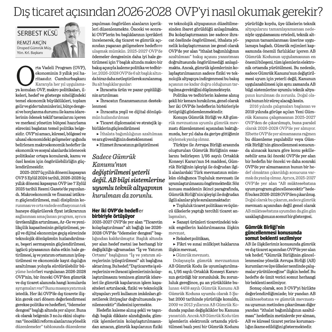 DIŞ TİCARET AÇISINDAN 2026-2028 OVP’Yİ NASIL OKUMAK GEREKİR?