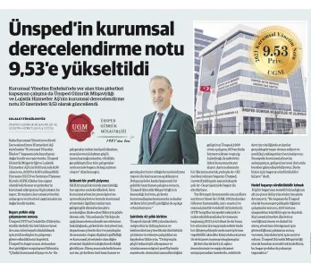 Ünsped’in Kurumsal Derecelendirme Notu 9,53’e Yükseltildi