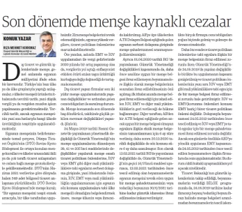 Genel Müdürümüz Rıza Mehmet KORKMAZ'ın " Son dönemde menşe kaynaklı cezalar" başlıklı yazısı, 10.09....