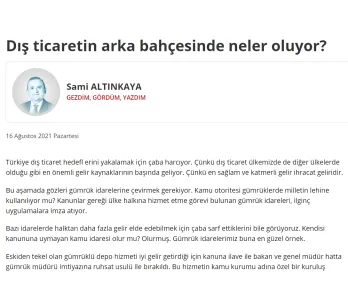 Our company consultant Sami Altınkaya's article entitled “What Is Happening in the Backyard of Forei...