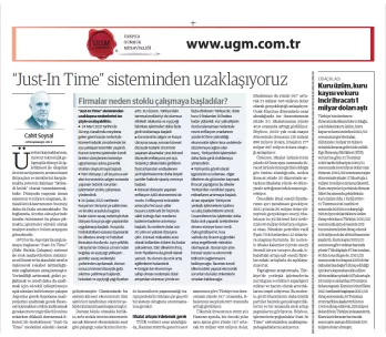 Article of our Board Member H.Cahit SOYSAL entitled “We Are Moving Away From Just -In Time” System w...