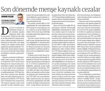 The article of our General Manager Rıza Mehmet KORKMAZ entitled "Penalties originating from origin i...