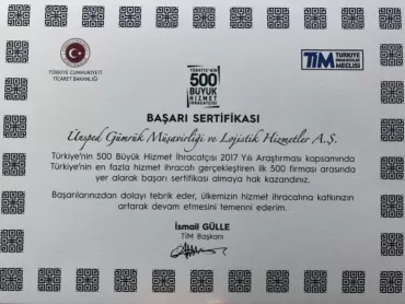  ''Türkiye'nin En Fazla Hizmet İhracatı Gerçekleştiren İlk 500 Firması”Arasında Yer Aldık