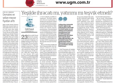 Our Board Member H. Cahit SOYSAL's article "Should Exports or Investment be Incentıvızed ın Green?" was published in the newspaper 'Nasıl bir Ekonomi' on 04.03.2024.