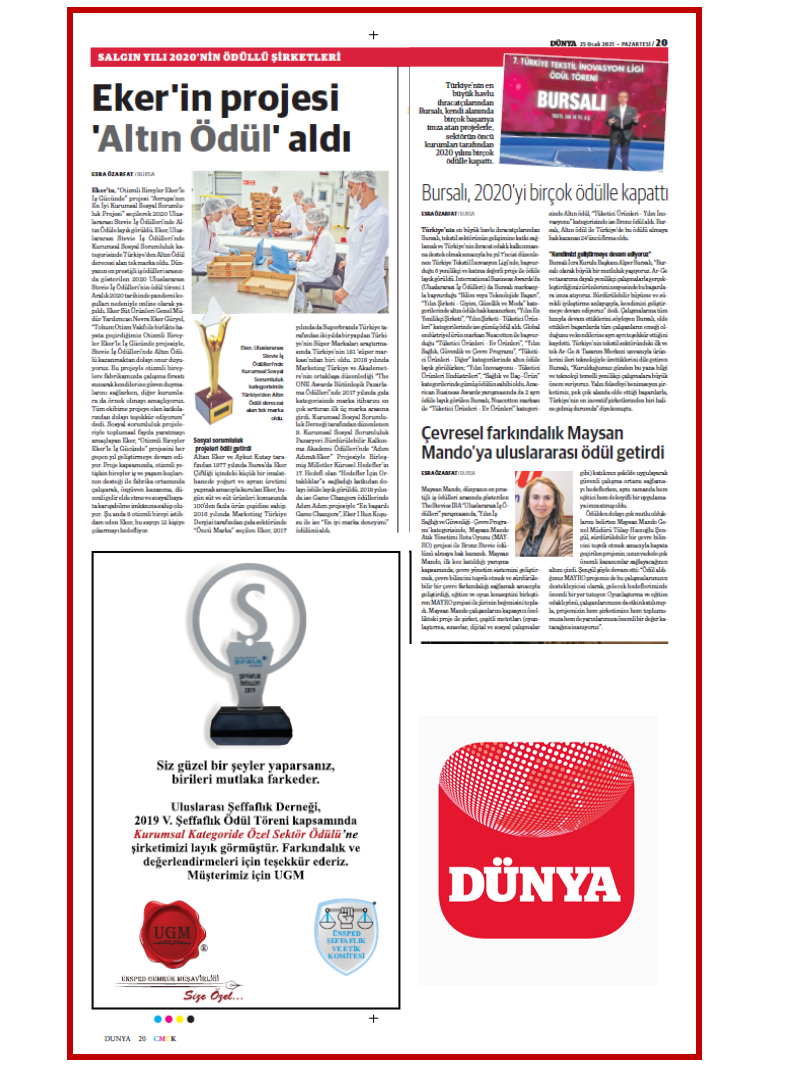 We participated in the workshop of the Dünya newspaper on "Award-winning companies of the epidemic year 2020."