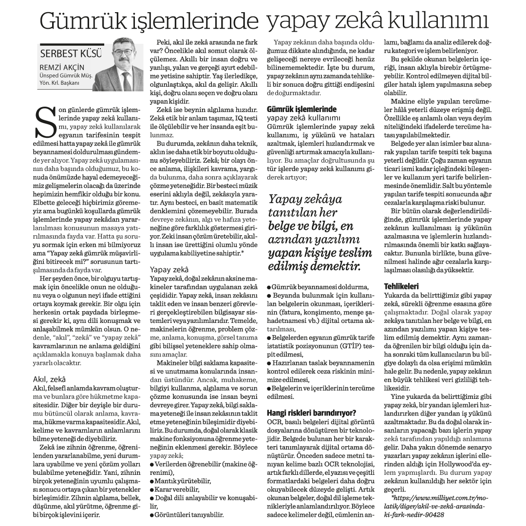 GÜMRÜK İŞLEMLERİNDE YAPAY ZEKA KULLANIMI